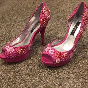 Size 9 Nina heels, pink with various pink sequins
